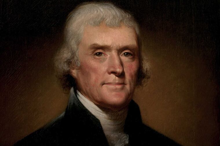 Thomas Jefferson, shown in this portrait by Rembrandt Peale completed in 1800.