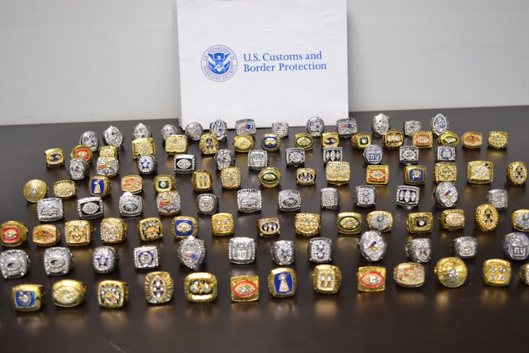 The fake rings include some for the Eagles.