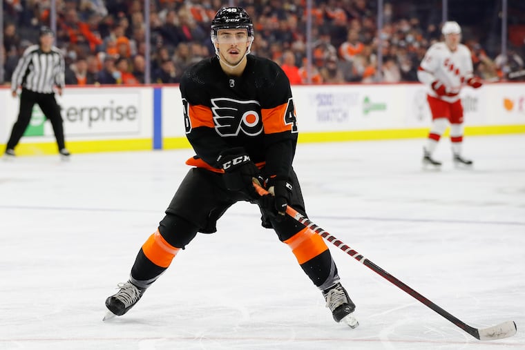 Morgan Forst has two goals and seven points this season but may get an audition on a top two line with Scott Laughton injured.