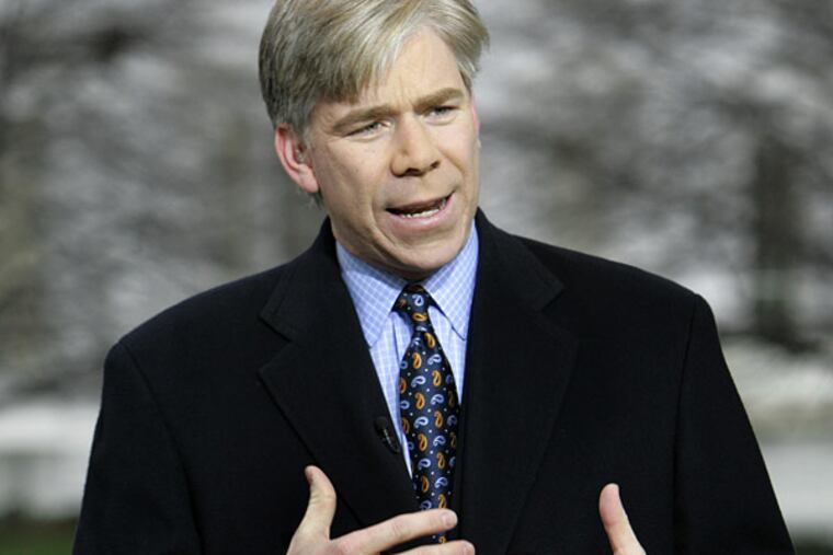 File photo: David Gregory reports Friday, March 17, 2006, from the White House. District of Columbia police say they are investigating an incident in which NBC News reporter David Gregory displayed what he described as a high-capacity ammunition magazine on "Meet the Press." (AP Photo/Ron Edmonds)