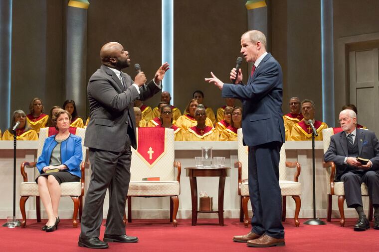 Akeem Davis (left) and Anthony Lawton in "The Christians," through May 19 at Bristol Riverside Theatre.