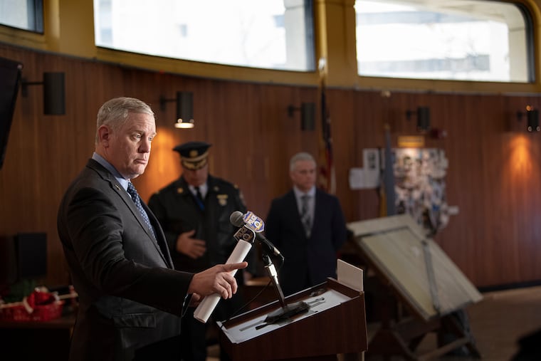 Captain John Ryan of the Northeast Detective Division speaks on Monday during a news conference at the Police Administrative Building. He described an abduction and robbery that occurred in the Holmesburg section of the city over the weekend.