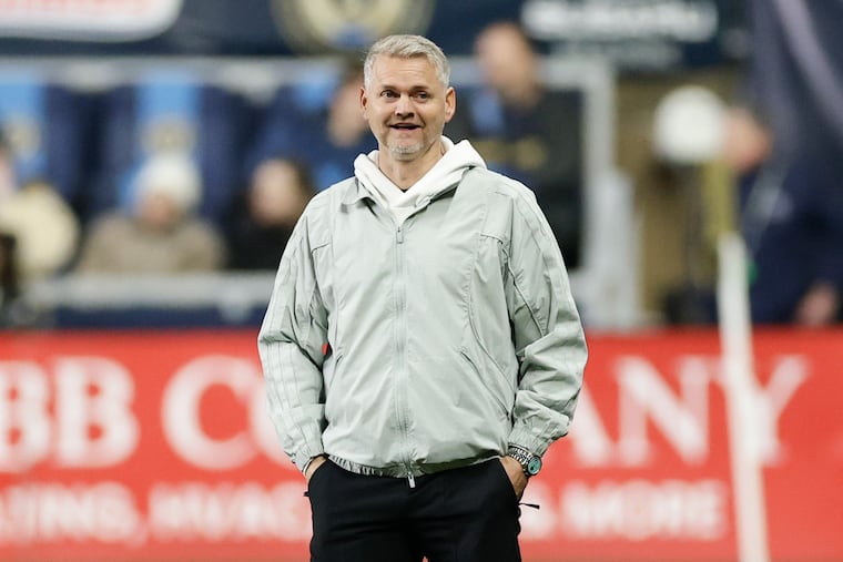 Bradley Carnell coaches the Union against the San Jose Earthquakes at Subaru Park. His squad is 0-3 in MLS games this season.