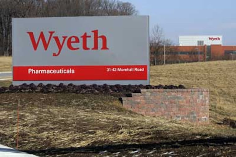 Wyeth offices in Frazer, Pa. Wyeth is reportedly in talks to be purchased by Pfizer. (Laurence Kesterson / Staff Photographer)