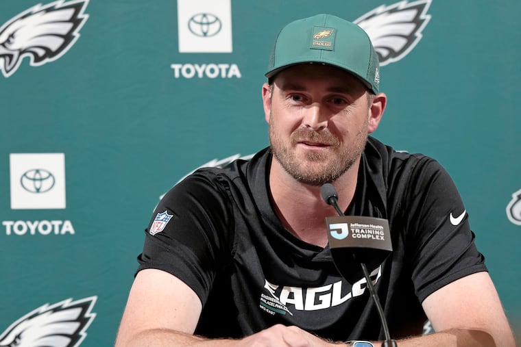 Eagles offensive coordinator Sean Mannion met with the local media for the first time on Thursday.