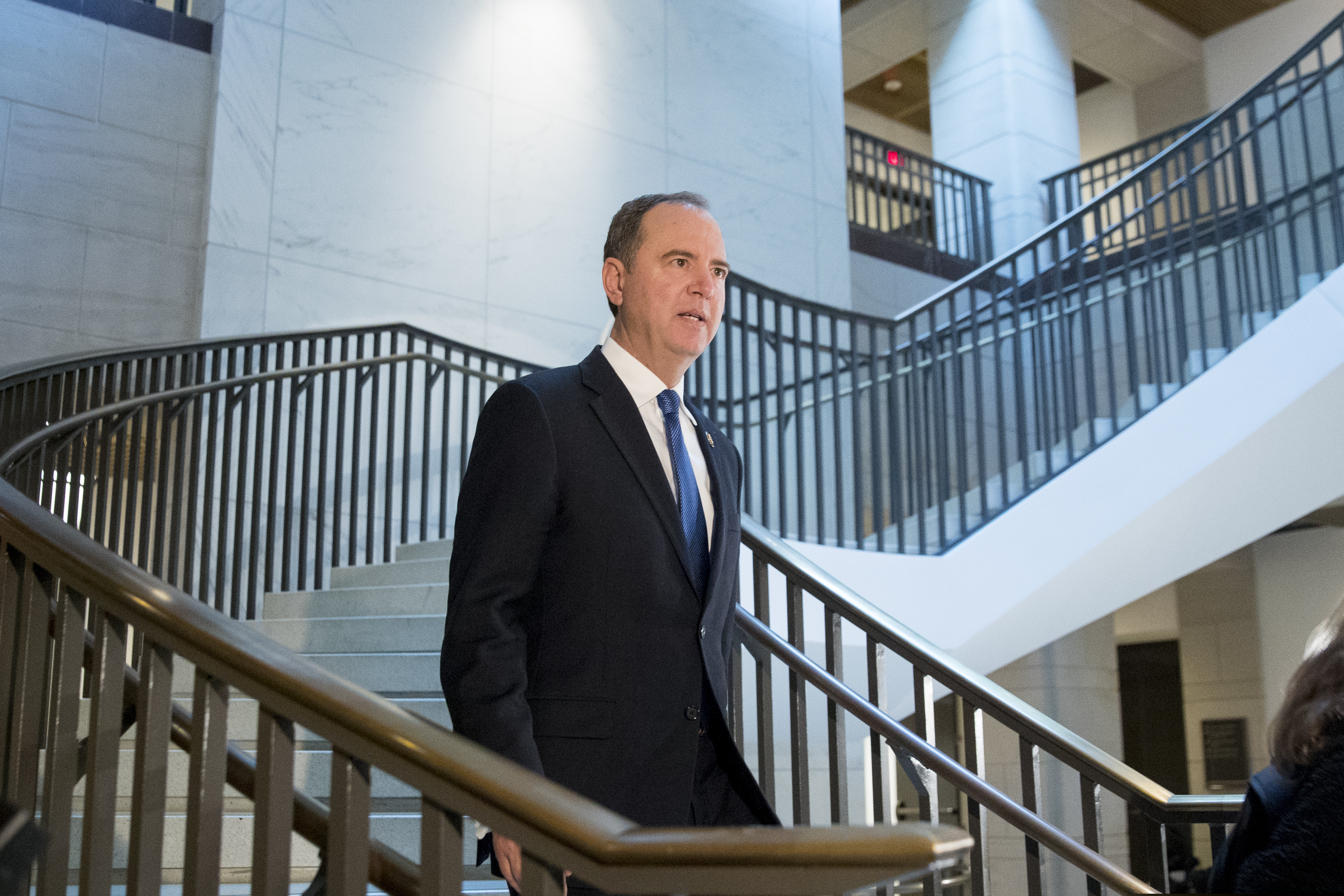 House Intelligence Committee Chairman Rep. Adam Schiff, of Calif., arrives on Capitol Hill in Washington, Monday, Oct. 14, 2019, before former WH advisor on Russia, Fiona Hill, is scheduled to testify before congressional lawmakers as part of the House impeachment inquiry into President Donald Trump.