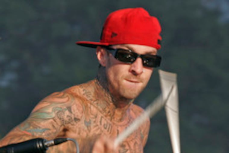 Drummer Travis Barker at a block party in Columbia, S.C., on Friday. He is hospitalized.