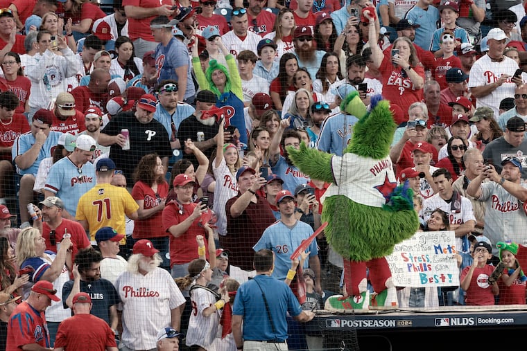 The Phillies Phanatic entertains fans during a Mets-Phillies NLDS matchup on Oct. 5.