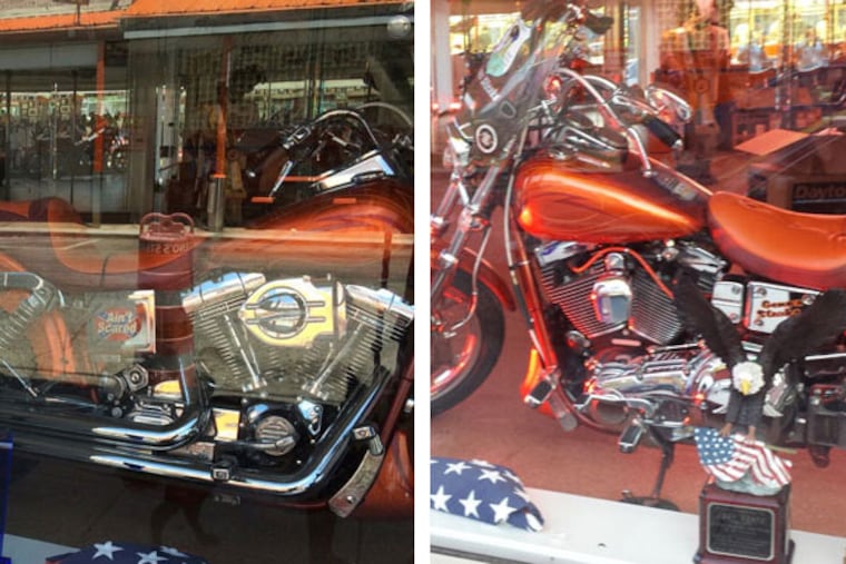 Phil Dahl, a South Philadelphia resident, wanted Geno's Steaks to remove a Confederate flag-themed sticker from its legendary founder's motorcycle, which is on display across the street from the famous steak shop. The sticker was removed hours later. (Courtesy of Phil Dahl and Rob Tornoe)