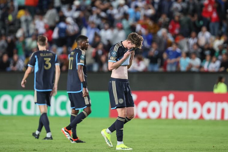 Jack McGlynn (center) couldn't hide his emotions after the Union lost 6-0 to Mexico's Pachuca in the Concacaf Champions Cup, the heaviest defeat in team history.
