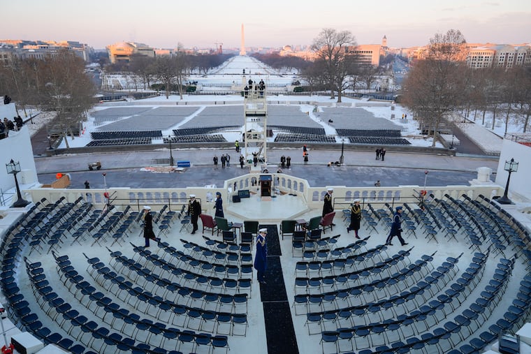 Members of the U.S. military on stage during the rehearsal at the U.S. Capitol ahead of President-elect Donald Trump's upcoming inauguration.