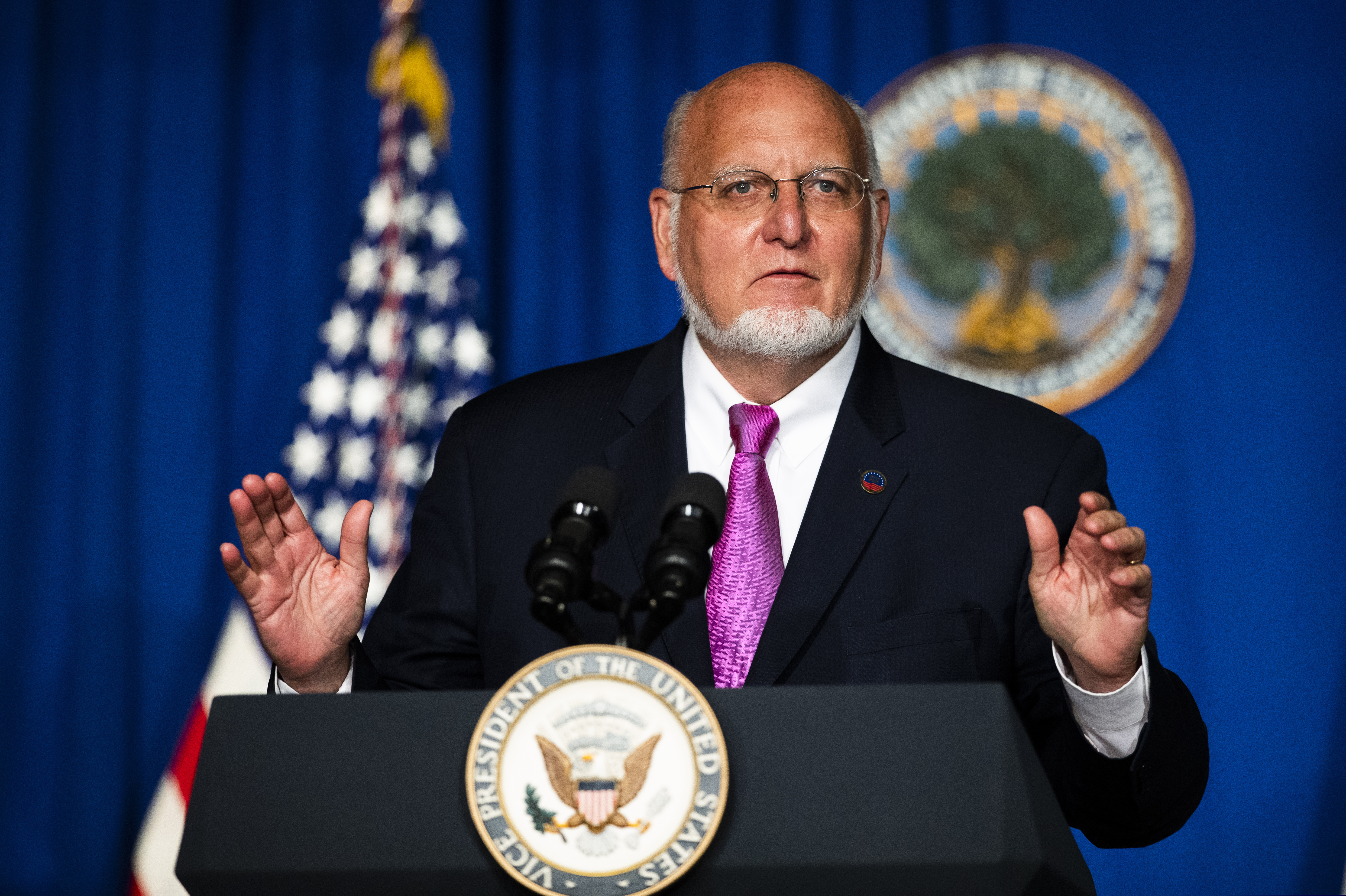 Director of the Centers for Disease Control and Prevention Robert Redfield, speaks during a White House Coronavirus Task Force briefing.