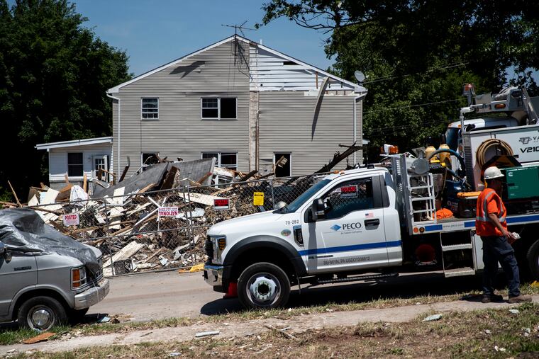 Peco works at the site of the Pottstown explosion on Tuesday.