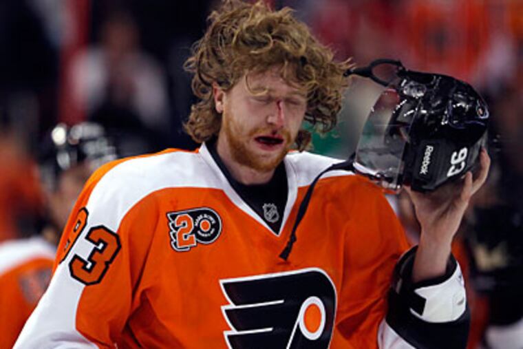 Winger Jakub Voracek may undergo a baseline test for concussion symptoms on Thursday. (Alex Brandon/AP Photo)