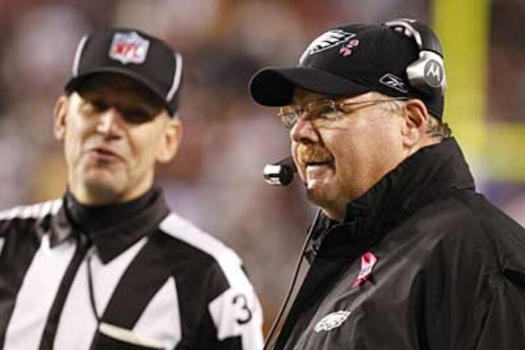 Eagles coach Andy Reid has had only 15 of his 46 challenges (32.6 pct.) overturned since 2000. ( Ron Cortes / Staff Photographer )