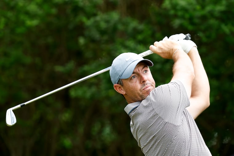 Rory McIlroy tees off at the third hole Thursday at the Truist Championship.