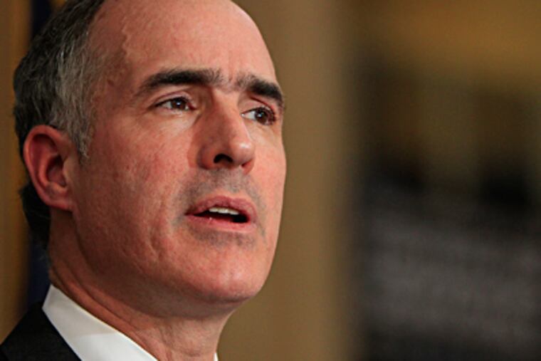 Sen. Bob Casey Jr. (D., Pa.) says he's running on his merits, not Obama's or his father's. (David Maialetti / Staff Photographer)