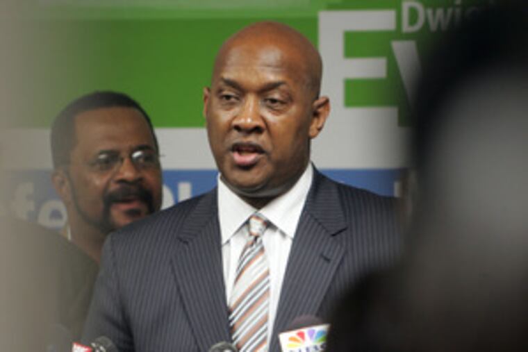 Dwight Evans at a news conference.Says an Evans supporter: "Tom Knox has changed the dynamic."