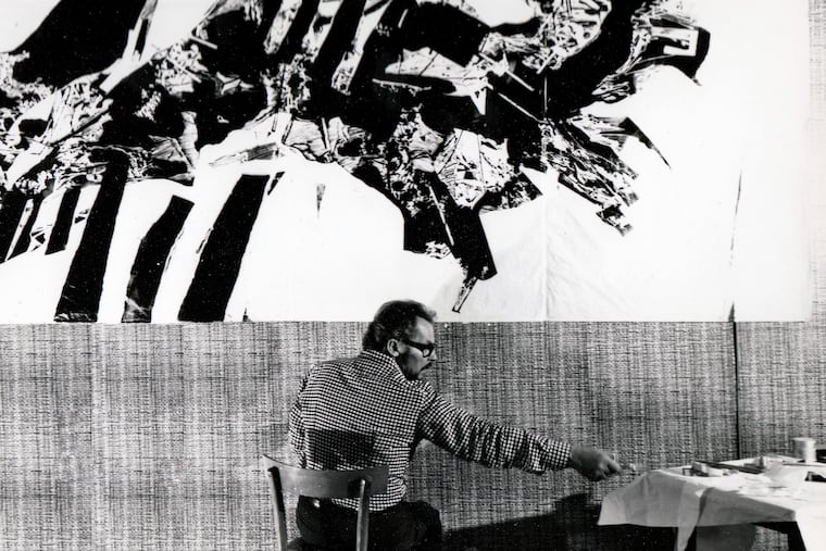 Romas Viesulas working on a linocut print, On the Brass Gate, 1971. Viesulas Estate