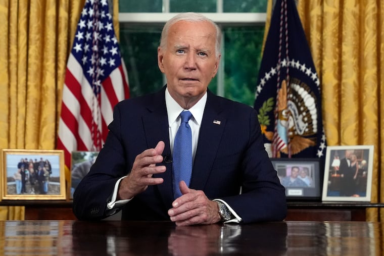 President Joe Biden addresses the nation from the Oval Office of the White House in Washington, Wednesday, July 24, 2024, about his decision to drop his Democratic presidential reelection bid.