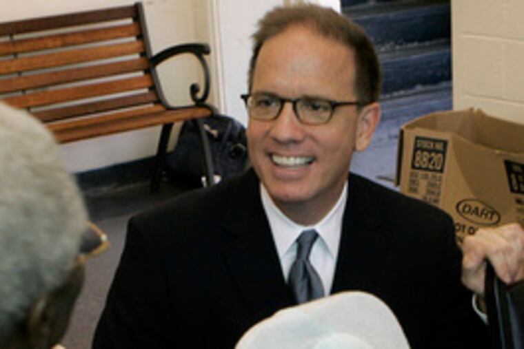 Mark DeSantis , 48, Republican candidate for mayor, stops at a Pittsburgh senior citizen center. He wants to unseat Luke Ravenstahl, 27.