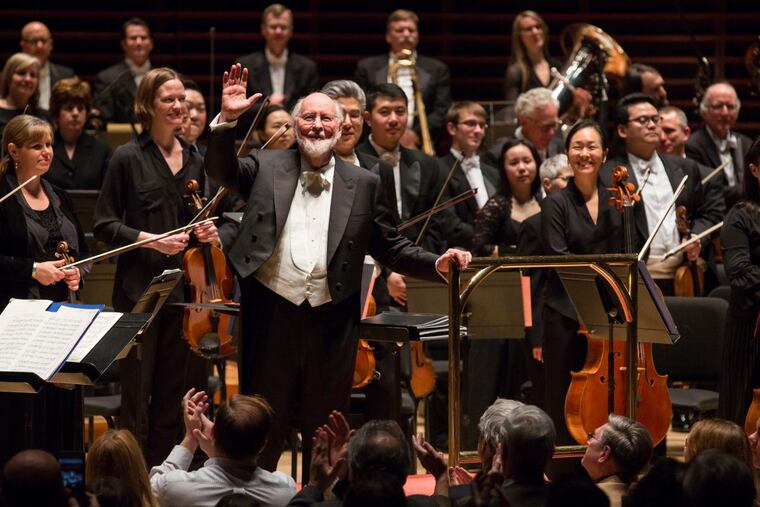 John Williams takes bows after conducting the Philadelphia Orchestra at Verizon Hall on Wednesday.