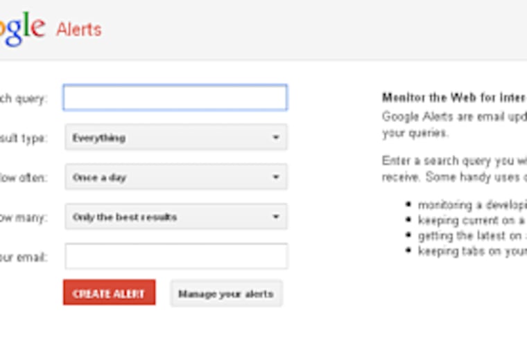 The Google Alerts page is very simple. The opening screen explains what Google Alerts is.
