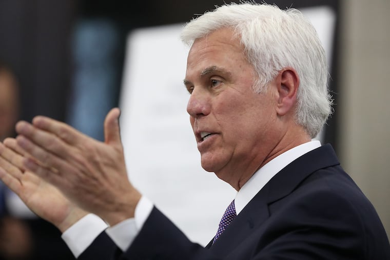 George E. Norcross III testifies before a New Jersey legislative committee in 2019. He is backing a group that wants to cut spending and possibly sell Philadelphia-based Republic Bank