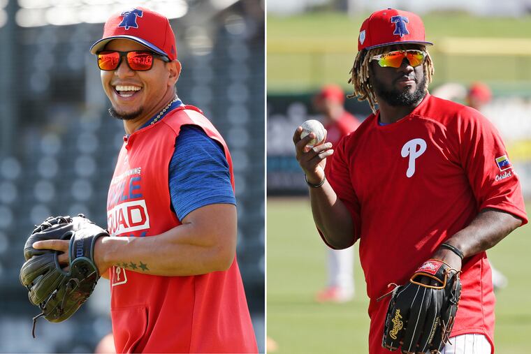 Phillies (from left) Cesar Hernandez and Odubel Herrera.