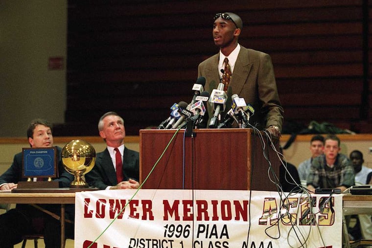 Lower Merion High star Kobe Bryant announcing his intention to enter the NBA draft in 1996.