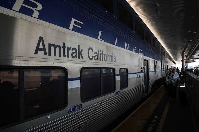 Passengers deboard an Amtrak train Thursday at Union Station in Los Angeles.
