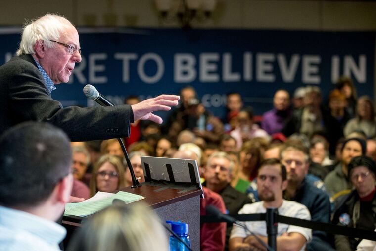 Sen. Bernie Sanders addresses a veterans' forum in Marshalltown. Candidates from both parties descended on the town in the weeks leading to the Iowa presidential caucuses .