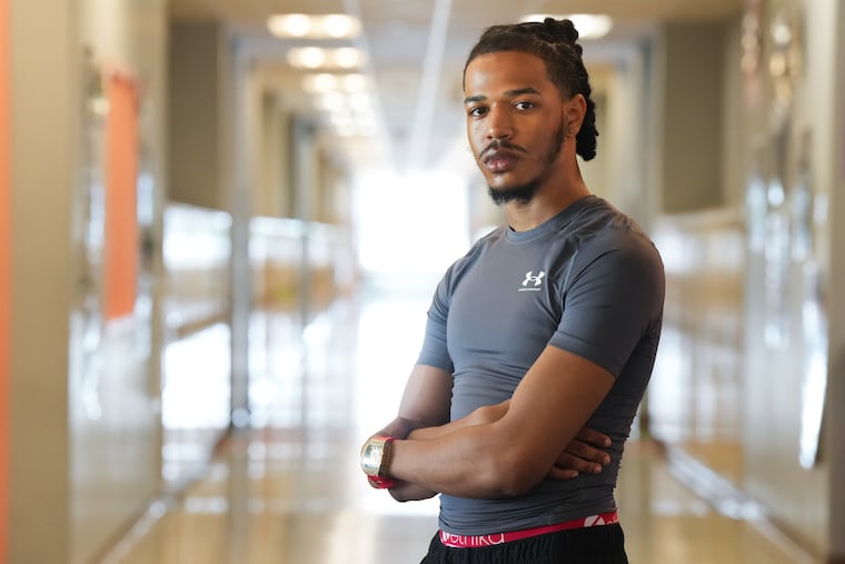 Jayzen Smith, a West Philadelphia student who has set a path of achievement for himself, at his school in Philadelphia on Friday.