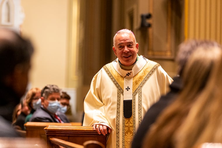 Archbishop Nelson J. Pérez at the Cathedral Basilica of SS. Peter and Paul in 2022. He felt "very lightheaded" during Thursday's morning Mass.