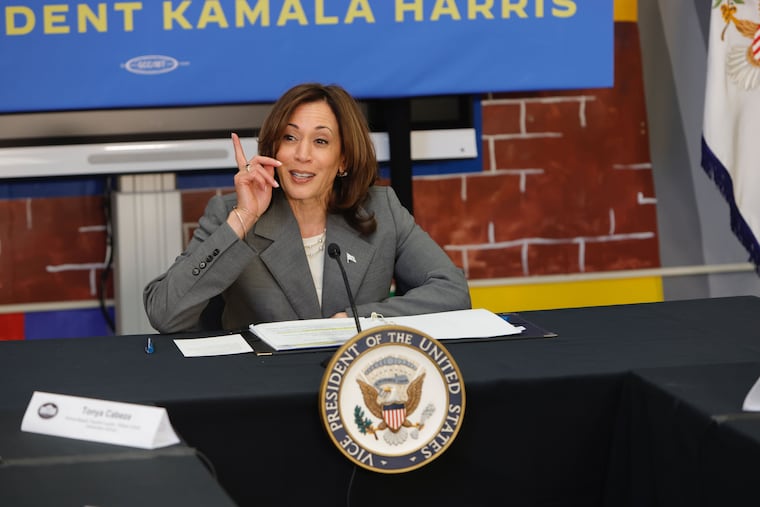Vice President Kamala Harris speaks during a round-table on student debt relief at William Cramp Elementary School in Philadelphia on Monday.