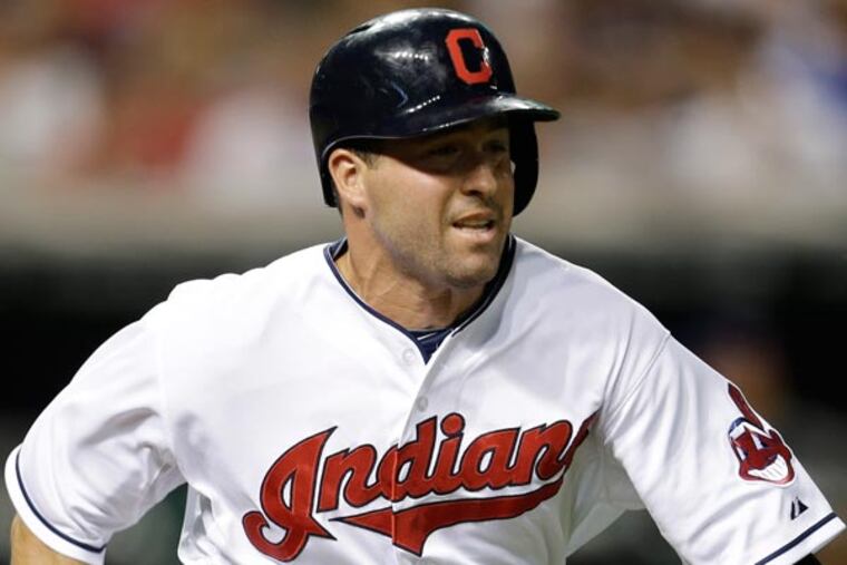 John McDonald runs out a ground ball in the eighth inning of a baseball game against the Minnesota Twins, Friday, June 21, 2013, in Cleveland. McDonald was safe at first base. (Tony Dejak/AP)