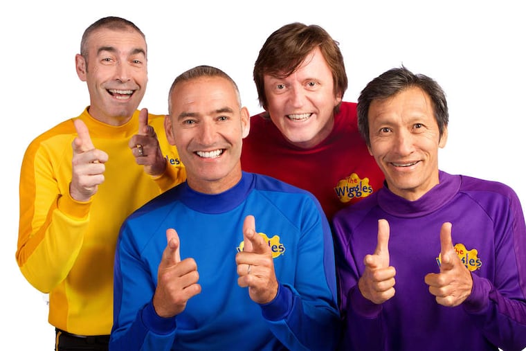 The Wiggles: (from left) Greg Page (yellow), Anthony Field (blue), Murray Cook (red), and Jeff Fatt (purple). Page, Cook, and Fatt will hang up their shirts later this year; Field will Wiggle on.