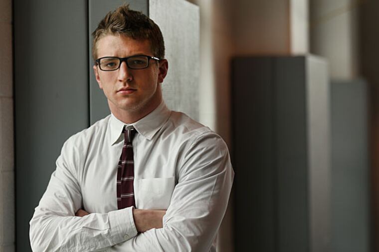 Haverford School wrestler L.J. Barlow pictured in the wrestling room at the school in Haverford, Pa., on February 6, 2015. (David Maialetti/Staff Photographer)