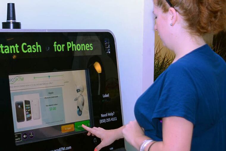 The ecoATM is an automated, consumer self-serve kiosk that quickly evaluates and buys back used consumer electronics directly from consumers for cash. The process takes just a few minutes to complete.
The ecoATM - Easy as 1, 2, 3
STEP 1: Place your mobile device in the ecoATM test station.
STEP 2: The ecoATM will examine your device and then search for the highest price we can find in the worldwide market.
STEP 3: If you agree to sell it, you will receive cash on the spot.