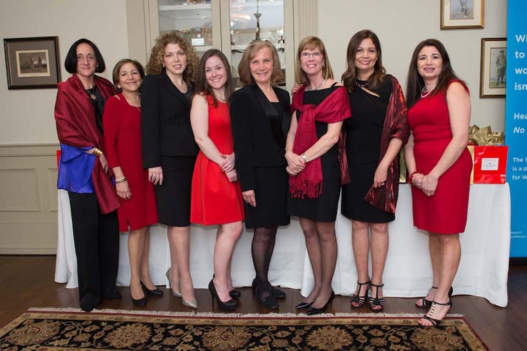 (From left) Andrea Becker, Sandra Abramson, Erin PÕMalley-Tysko, Katy Hawthorne, Leslie Poor,with Carol Cutler, Maribel Hernandez and Jeanine Romanelli.
DANIEL BURKE / For the Inquirer