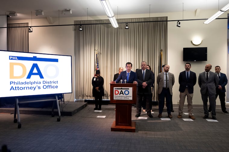 Bill Fritze, supervisor for the Gun Violence Task Force, speaks during a press conference on the arrest of 19 defendants at the District Attorney’s Office, on Feb. 25, 2026.