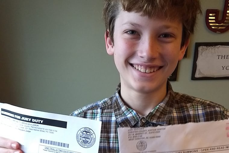 Luke Fox, 11, was summoned to jury duty in West Chester.
