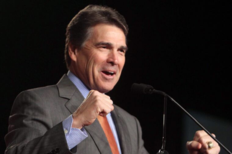 GOP presidential candidate Rick Perry addressing the Conservative Political Action Conference in Orlando Friday. His rocky debate Thursday had some strategists fretting. (AP Photo/Joe Burbank, Pool)