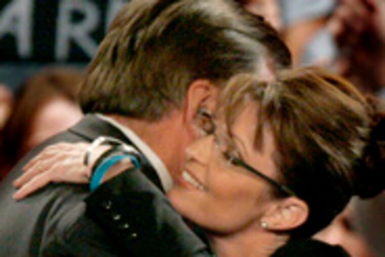 Sarah Palin (hugging Tom Ridge yesterday) is now an object of doggerel. See below.