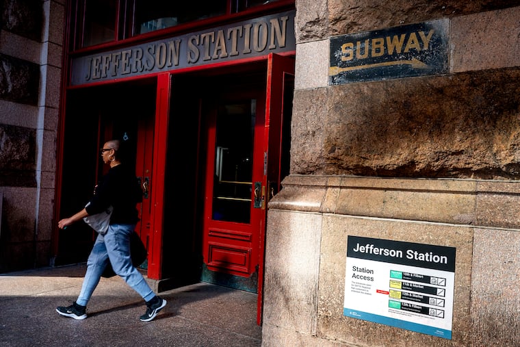 A subway entryway into SEPTA’s Jefferson Station in March.