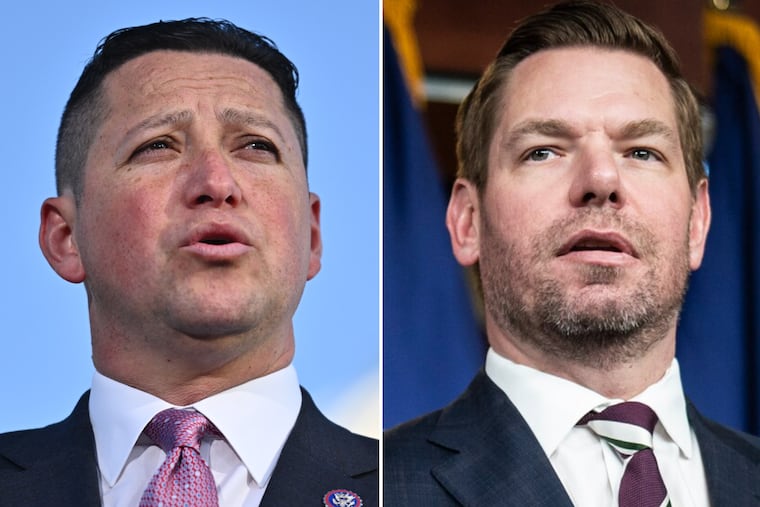 Rep. Tony Gonzales (R-Texas), left, and Rep. Eric Swalwell (D-California), right, both resigned their seats in Congress amid misconduct allegations.