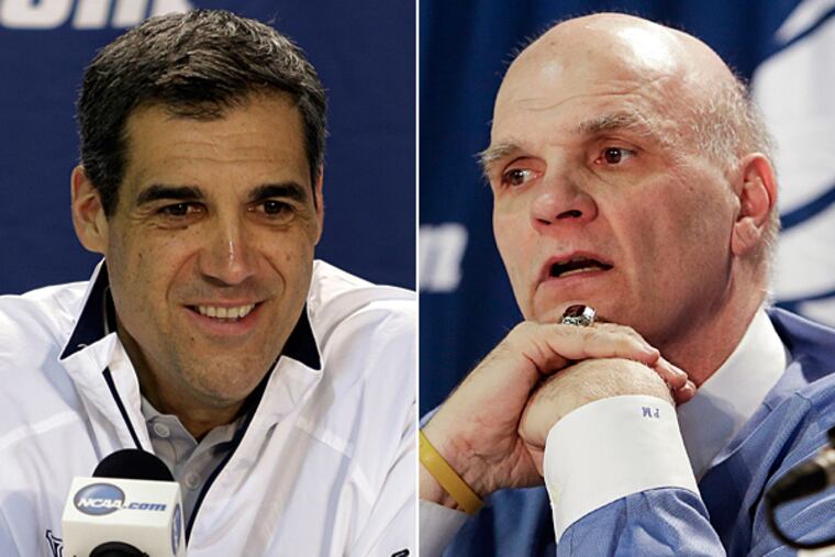 Villanova head coach Jay Wright and St. Joe's head coach Phil Martelli. (Nick LoVerde/AP)