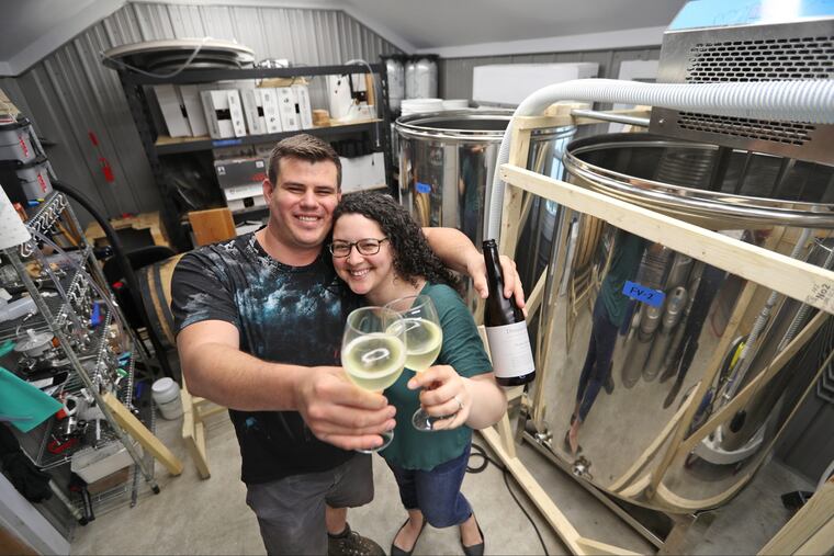 Brian and Olga Dressler in the garage cidery – Dressler Estate – at their Downingtown home.