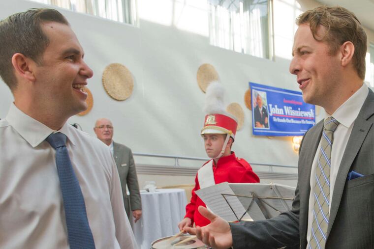 Former Democratic congressional candidate Alex Law (right) speaks with Jersey City Mayor Steve Fulop, with whom he has a lot in common.