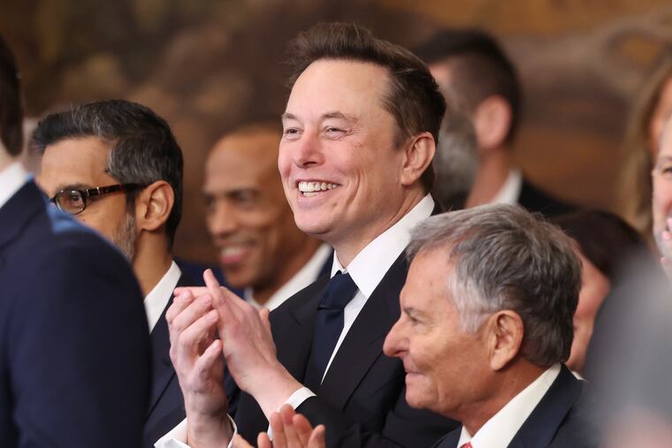 Elon Musk listens as President Donald Trump speaks after taking the oath of office at the 60th Presidential Inauguration on Monday, Jan. 20, 2025.